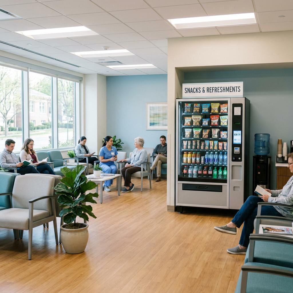 Houston medical facility waiting area with vending access
